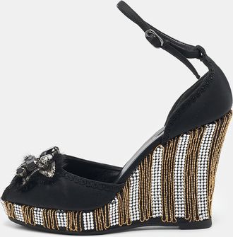 Le Silla Black Satin Embellished Ankle Strap Sandals