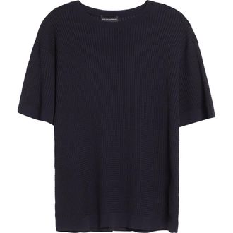 Emporio Armani Chain Link Short Sleeve Sweater in Solid Blue Navy at Nordstrom, Size Xx-Large