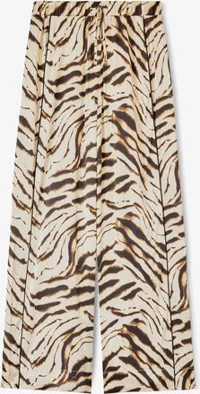 Ganni White Trousers in Zebra Satin - Size 32 Viscose