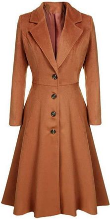 Generic Coats For Women UK, Womens Slim Fit Woolen Coat Fashion Casual Windbreaker Womens Wool Blend Coat Lapel Flare Long Coat Winter Jacket (Lined)