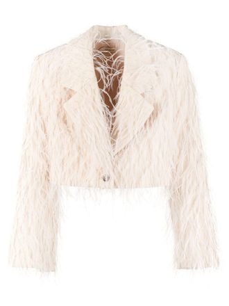 The Mannei Monica cropped blazer - women - Viscose/Cotton/Ostrich Feather/Linen/Flax/Viscose/Polyamide/Silk - 40 - Neutrals