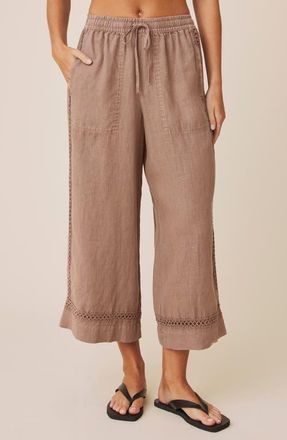 Splendid Stella Lace Inset Crop Linen Pants in Wicker Beige at Nordstrom, Size X-Small
