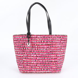 Kate Spade New York Black Pink White Leather Coated Canvas Handbag Shoulder Bag Tote Bag (Pre-Owned)