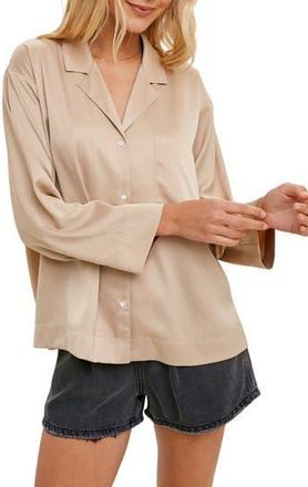 Wishlist Satin Button Up Shirt in Champagne at Nordstrom Rack, Size Medium