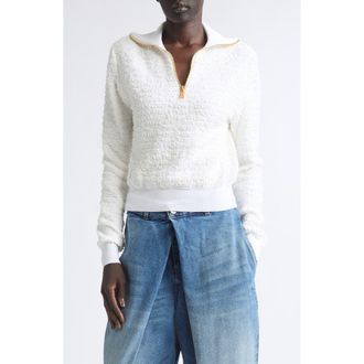 Balmain Half Zip Tweed Jacquard Sweater in 0Fa White at Nordstrom, Size 34