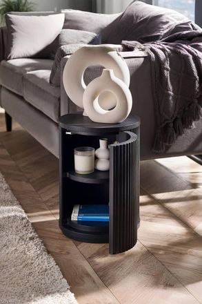Julian Bowen Louis Fluted Round Side Table with Cupboard in Black