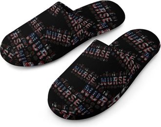 Generic Nurse U.S.A Flag Mens Cozy Memory Foam Slippers Warm Cotton House Shoes Comfy Slipper for Indoor Outdoor
