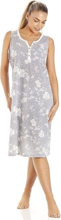 Camille Sleeveless Floral Nighties for Women - Below-The-Knee Ladies Nightie with Button-Front Fastening - Comfortable & Breathable Ladies Nightdress Grey 18-