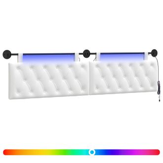 vidaXL Cabecero Colgante Con Luz Led Blanco Tela Vidaxl
