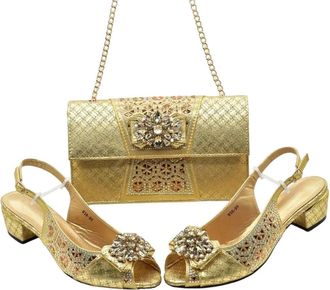 Generic Pink Shoe and Bag Set Women Decorated with Rhinestone Wedding Shoes Bride Plus Size Pumps