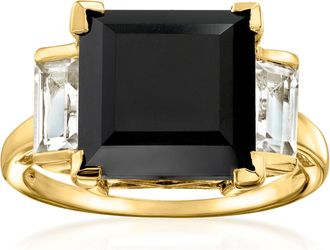 Ross-Simons Onyx and White Topaz Ring in 18kt Gold Over Sterling