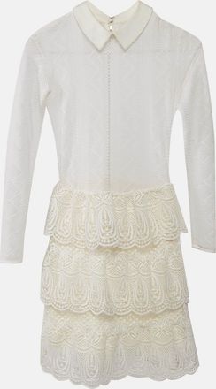Self Portrait White Lace Ruffled Full Sleeve Mini Dress