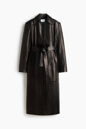 H&M Ledermantel mit Bindeg&uuml;rtel - Schwarz
