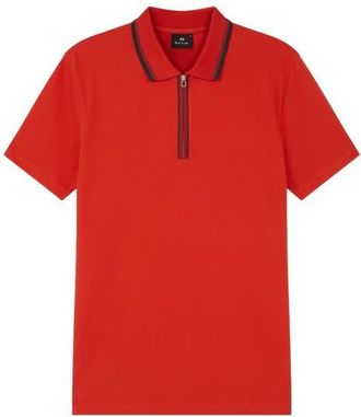 Paul Smith Regular Fit Tipped Cotton Piqu&eacute; Quarter Zip Polo in Coral Red at Nordstrom, Size X-Large