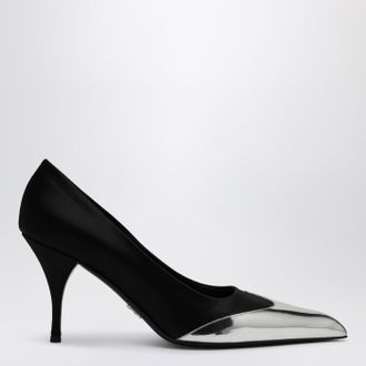 Prada Black d&eacute;collet&eacute; in satin and metallic leather