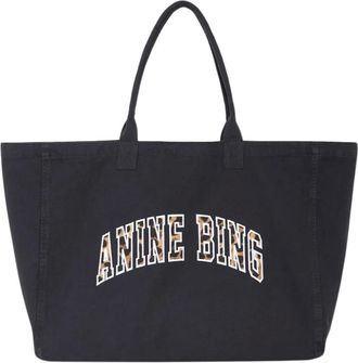 Anine Bing Leo Canvas Tote - Dames - Tassen - Zwart - Maat: ONE Size Katoen
