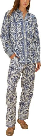 Farm Rio Linen-Blend Tropical Cameo Pajama Pant
