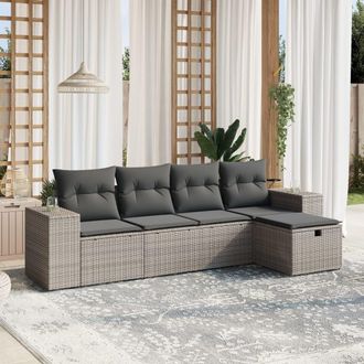 vidaXL Juego De Sof&aacute;s Jard&iacute;n Con Cojines 5 Pzas Rat&aacute;n Sint&eacute;tico Gris Vidaxl