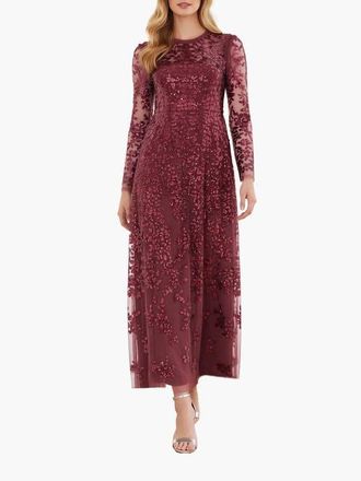 Needle & Thread Rosanna Lattice Round Neck Gown in Winterberry at Nordstrom, Size 16