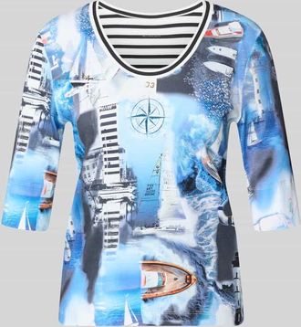 Marc Cain T-Shirt im Allover-Look mit 3/4-Arm in Sky, Gr&ouml;&szlig;e 34