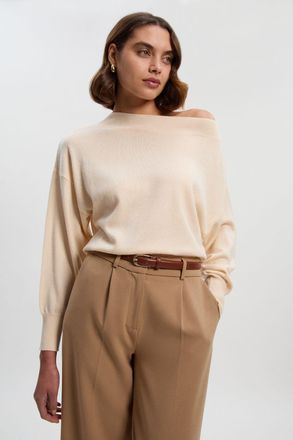 Karen Millen Womens Cashmere Blend Off The Shoulder Knit Top - White Wool - Size X-Small