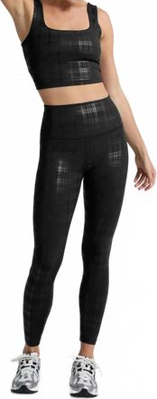 Beyond Yoga Studio High Cropped Tank In Plaid Foil Black