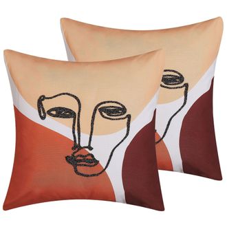 Beliani Conjunto De 2 Cojines Decorativos Motivo Rostro Multicolor 45 X 45 Cm Decoraci&oacute;n Moderna Rubdekia