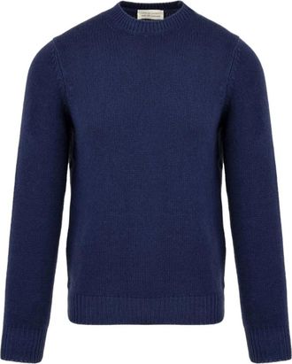 FILIPPO DE LAURENTIIS Crewneck Kabel Gebreide Trui - Heren - Ronde hals truien - Blauw - M - Wol - Truien & Vesten