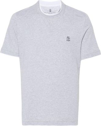 Brunello Cucinelli logo-embroidered T-shirt - men - Cotton - M - Grey