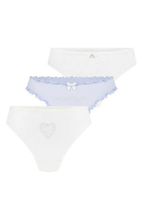 Hunkem&ouml;ller 3-Pack Assorted Bridal Lace Thongs in Snow White at Nordstrom, Size X-Large