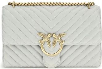 Pinko Love One Classic leren schoudertas - Dames - Schoudertassen - Grijs - ONE Size - Leer - Tassen