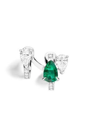 Repossi Serti sur Vide Pav&eacute; Diamond & Emerald Earring in White Gold/Emerald at Nordstrom