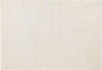 Beliani Beliani - Modern Minimalist Wool Area Rug Carved Abstract Motif Pattern 160 x 230 cm Low Pile Beige Dagari