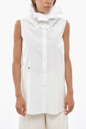 Dior Blusa Senza Maniche in Cotone con Volant Dior