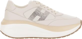 Hogan White Maxi I Active Rhinestone Logo Leather Sneakers