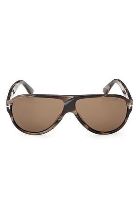 Tom Ford 61mm Pilot Sunglasses in Brown Horn Effect /Roviex at Nordstrom