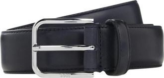 HUGO BOSS Accessoires, Heren, Blauw, 90 CM, Leren zakelijke riem met gepolijpte gunmetal gesp