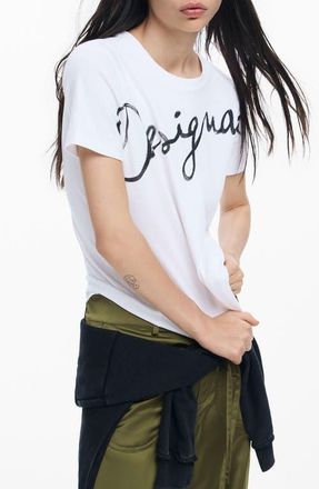 Desigual Logo Cotton Graphic T-Shirt in White at Nordstrom, Size X-Large