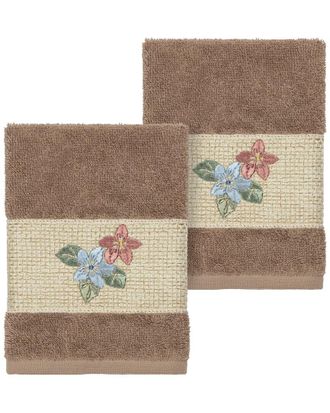 Linum Home Textiles 100% Turkish Cotton Caroline 2Pc Embellished Washcloth Set