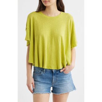 Free People Elsie Linen & Cotton Slub Jersey Swing T-Shirt in Warm Olive at Nordstrom, Size X-Small