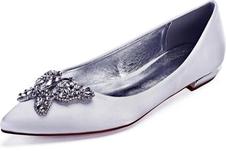 Generic Womens Wedding Flats Satin Bridal Pointed Toe Bridesmaids Shoes Prom Party Dress Flat 2Cm,White,10 UK