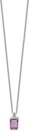 Diamond2Deal Sterling Silver with 14K Accent Amethyst and Diamond Pendant Necklace