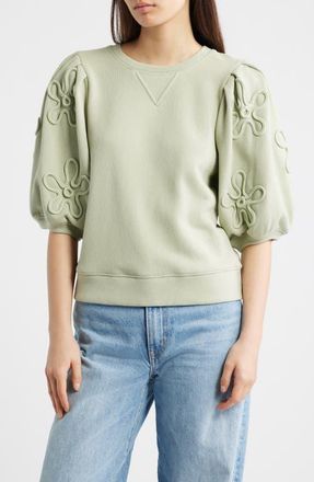Rails Camy Floral Puff Sleeve Cotton Sweatshirt in Vintage Sage at Nordstrom, Size Xx-Small