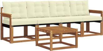 vidaXL Conjunto De Sof&aacute;s De Exterior 5 Uds. Natural Y Crema Vidaxl