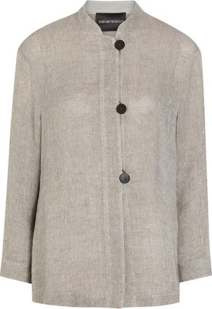 Emporio Armani Stand-collar Linen-blend Shirt - Light Grey - 46 (UK14 / L)