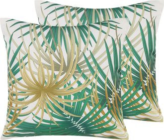 Beliani Beliani - Conjunto De Cojines Decorativos De Exterior De Poli&eacute;ster Multicolor Cuadrado 45 X 45 Cm Motivo De Hoja De Palmera Dise&ntilde;o Moderno Gaiana