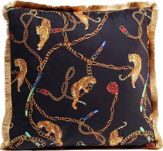 Kare Design Coj&iacute;n aterciopelado negro con flecos dorados 45x45cm
