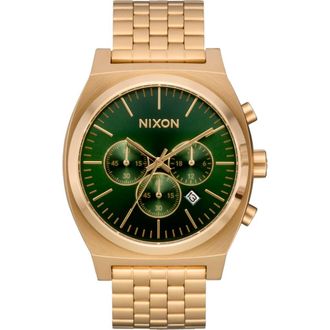 Nixon Time Teller Chronograph Bracelet Watch, 40mm in Gold /Green Sunray at Nordstrom