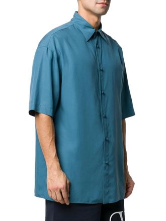 Valentino Short-Sleeved Oversized Cotton Shirt - Blue