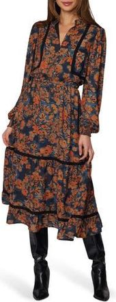Lost + Wander Embers Bloom Long Sleeve Tiered Dress in Black-Multi-Floral at Nordstrom Rack, Size Large